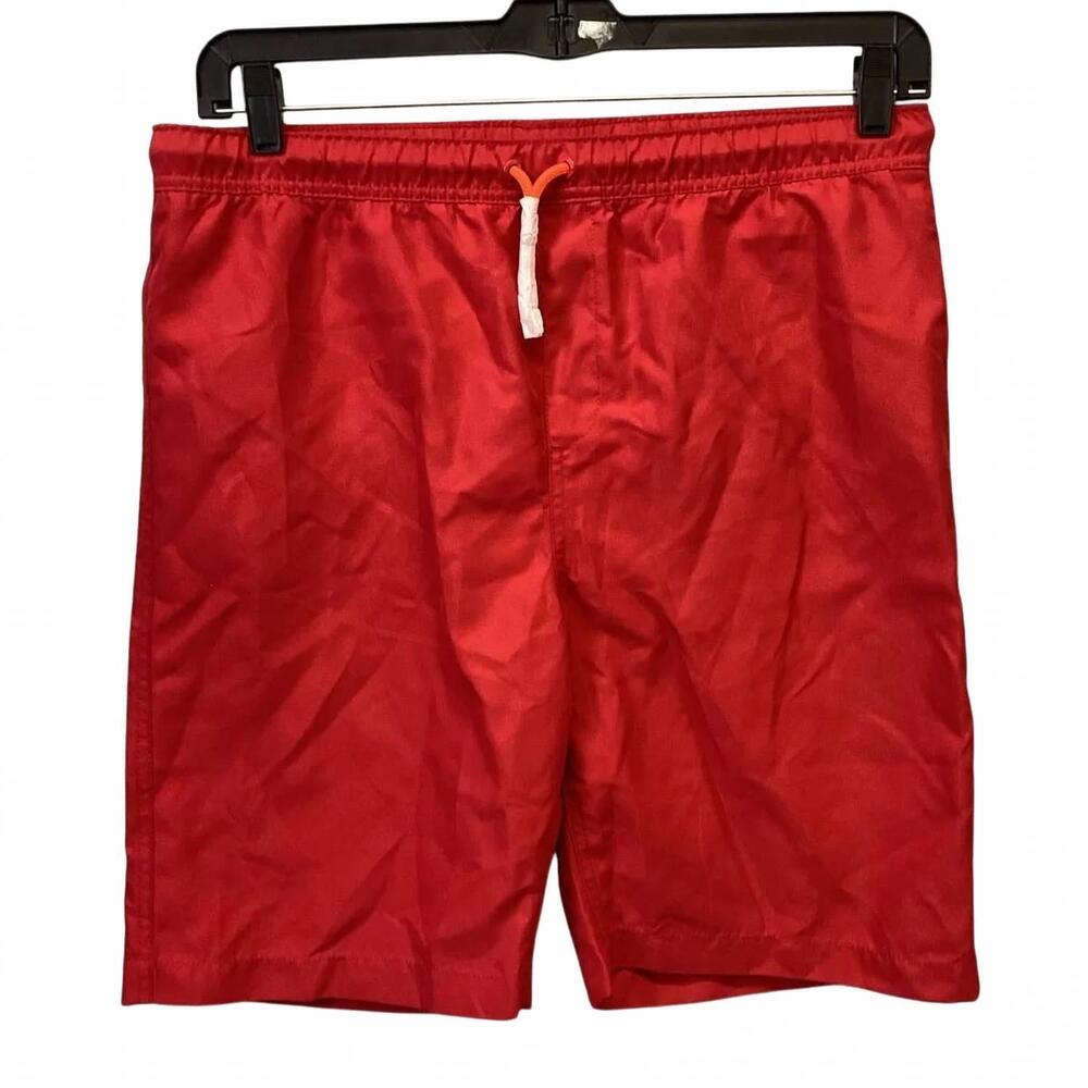 NEW LANDS' END men's drawstring inner webbing swim trunks in red